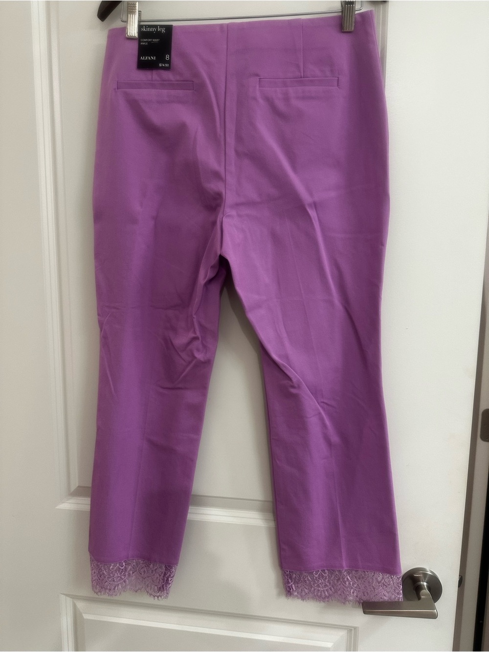 Alfani Lavender Lace-Hem Cropped Skinny Pants